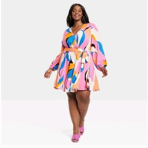 Ava & Viv Women's Plus Size Balloon Long Sleeve Woven Dress